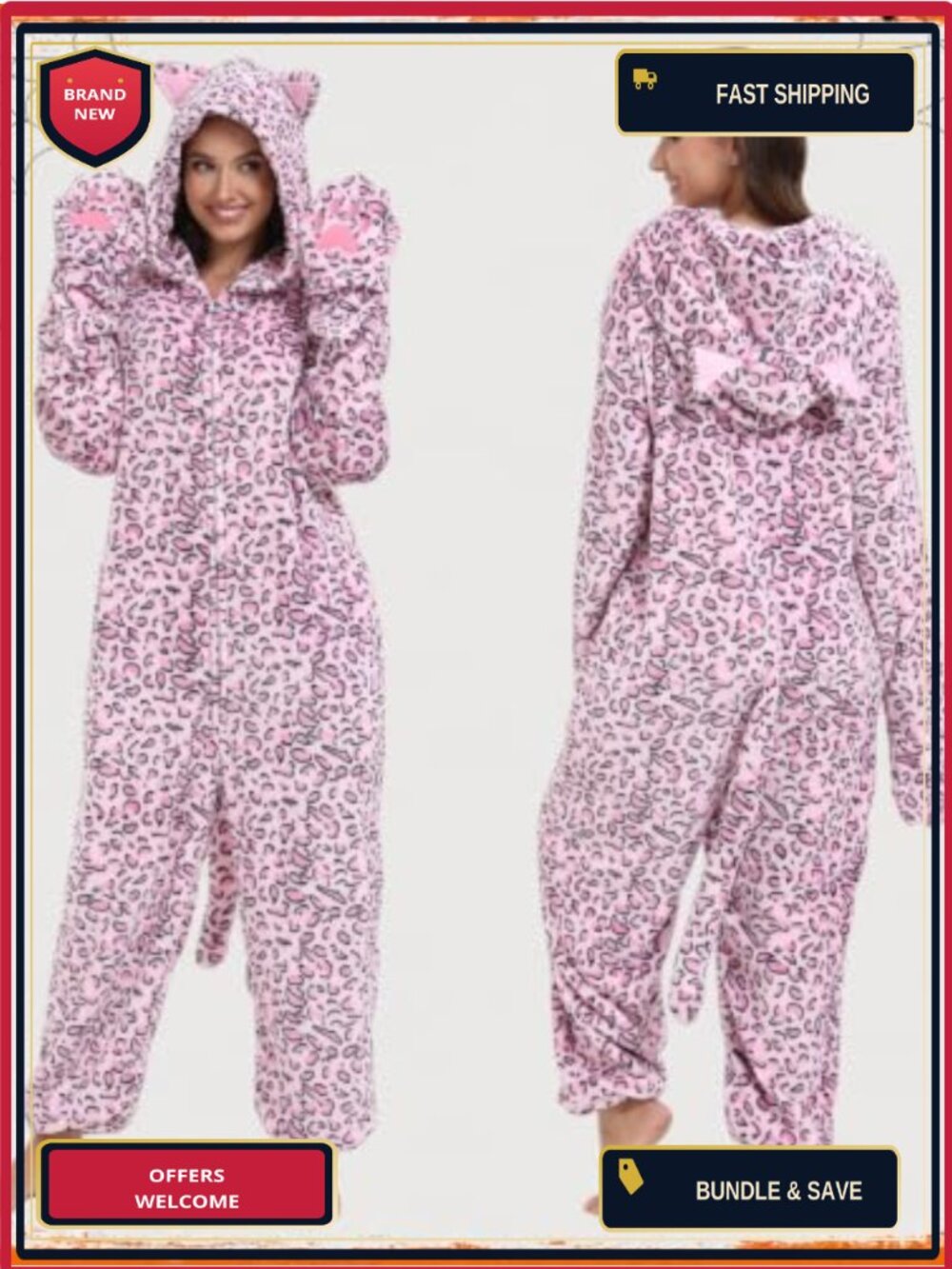 Adult Fleece Onesie Animal One Piece Pajama Halloween Cosplay Costume - Picture 2 of 5